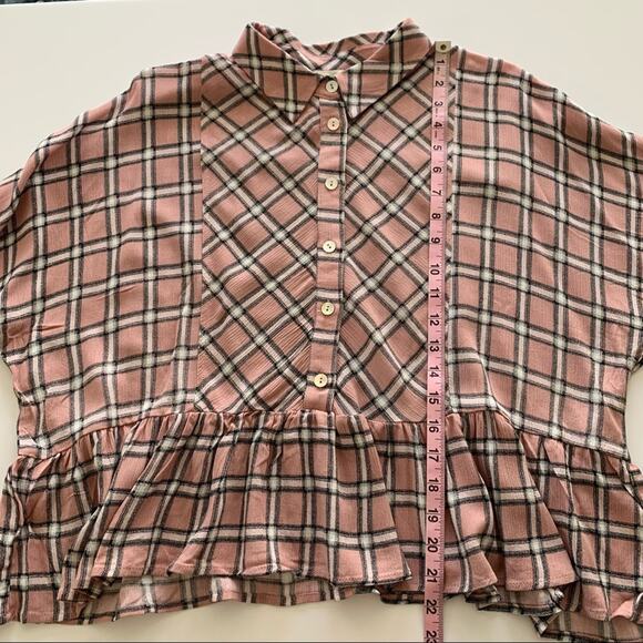 Via Penny Lane Reworked Apparel Hit Me Baby One More Wine Button Up Plaid Shirt - Picture 7 of 9